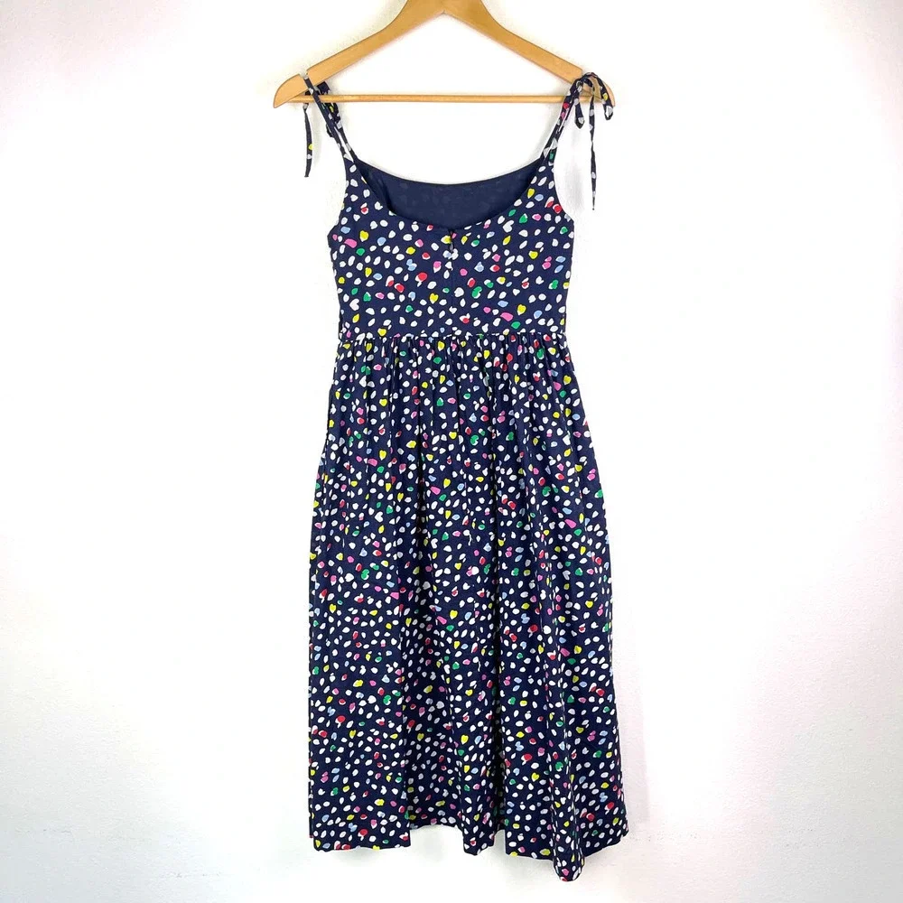 J. Crew Sundress Ratti Happy Cat Print Confetti Navy Blue Midi Dress Women's 00